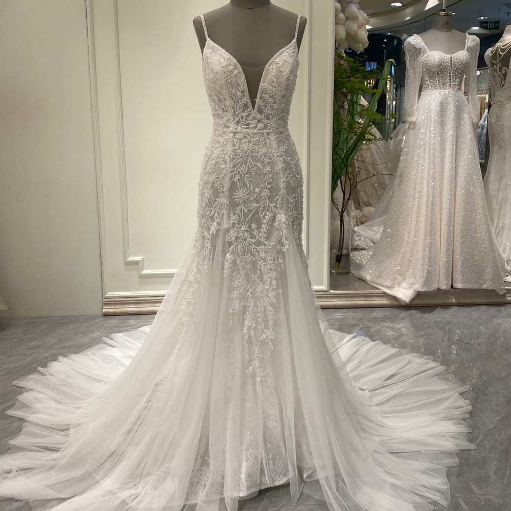 Wedding Bridal Dress Sweetheart Deep V Train
